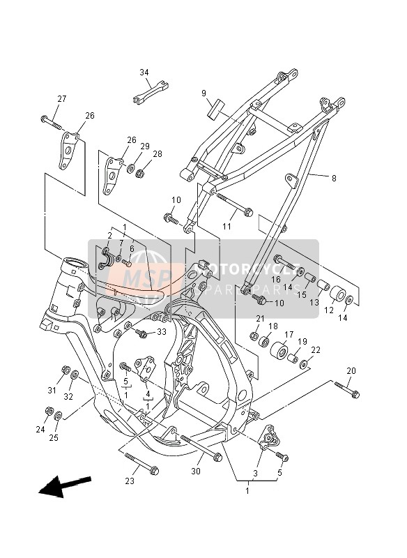 Yamaha YZ125 2008 Frame voor een 2008 Yamaha YZ125