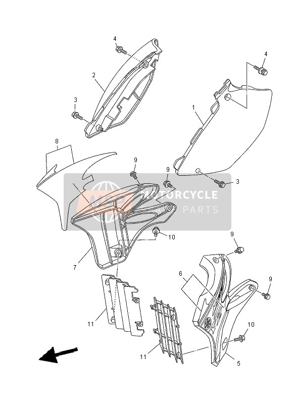 Yamaha YZ125 2008 Cubierta lateral para un 2008 Yamaha YZ125