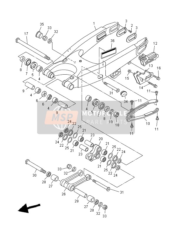 Yamaha YZ450F 2008 Rear Arm for a 2008 Yamaha YZ450F