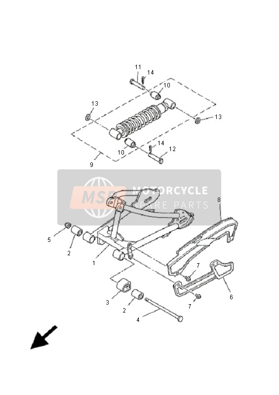 Yamaha PW80 2001 Achterarm & Suspensie voor een 2001 Yamaha PW80