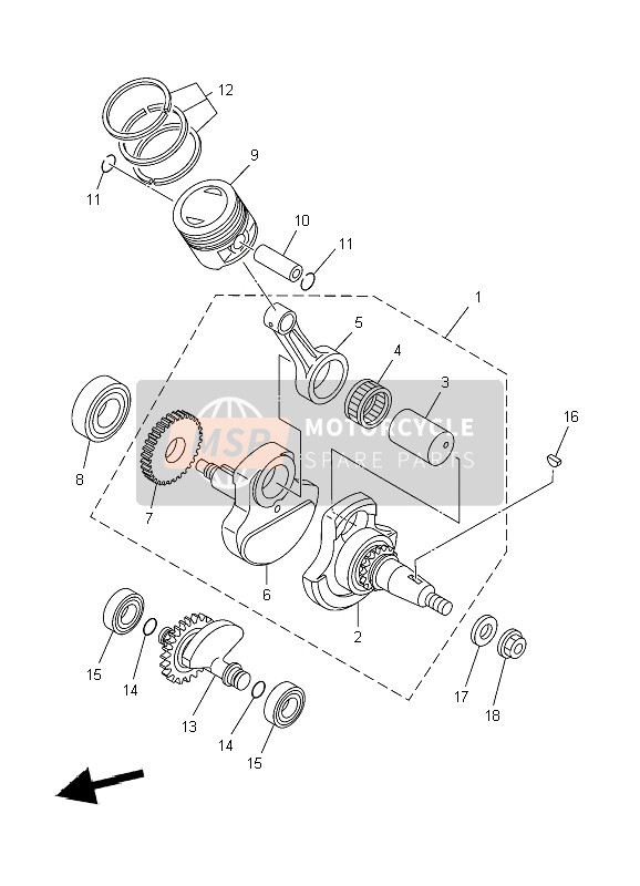 Yamaha TT-R125 SW & LW 2009 Crankshaft & Piston for a 2009 Yamaha TT-R125 SW & LW