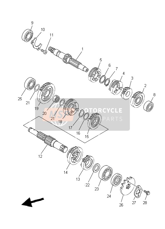 Yamaha TT-R125 SW & LW 2009 Transmissie voor een 2009 Yamaha TT-R125 SW & LW