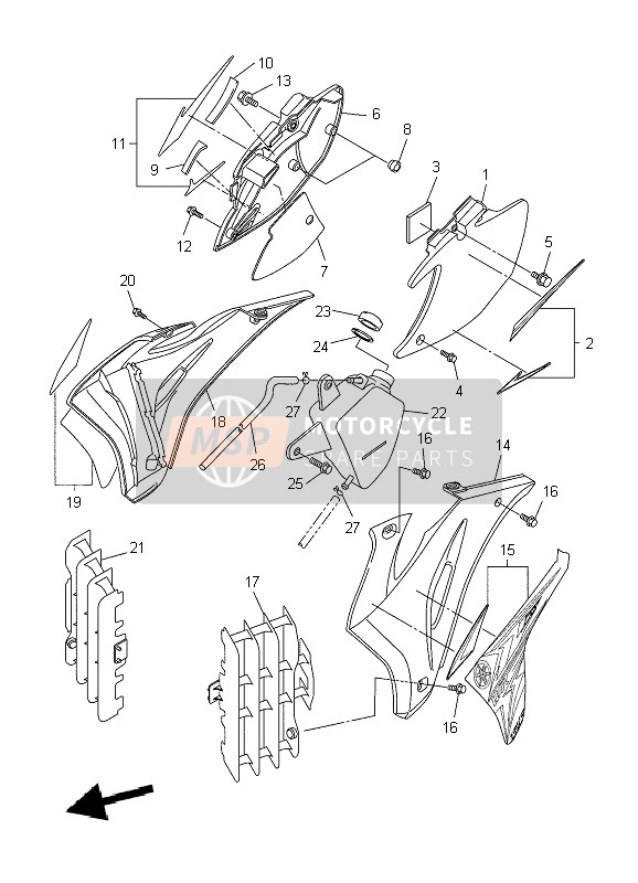 5UM21721E000, Cache Laterale 2, Yamaha, 1