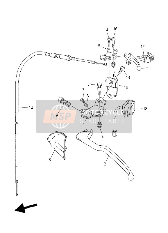 34P263340000, Cable 2,  Starter, Yamaha, 1