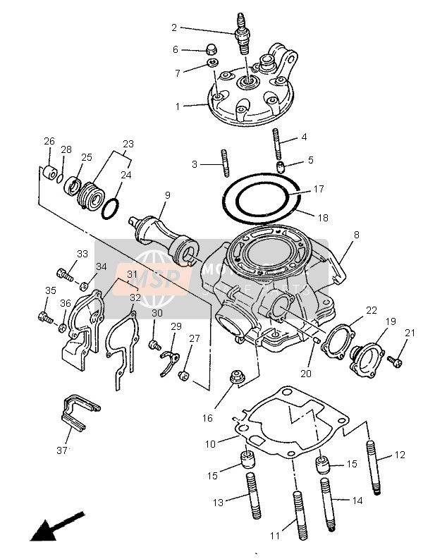 Yamaha WR250Z 1995 Cylinder Head for a 1995 Yamaha WR250Z