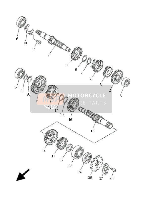 Yamaha TT-R125 SW & LW 2001 Transmissie voor een 2001 Yamaha TT-R125 SW & LW