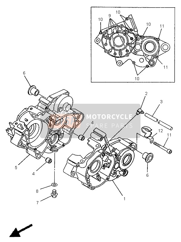 Yamaha YZ125LC 1995 Crankcase for a 1995 Yamaha YZ125LC