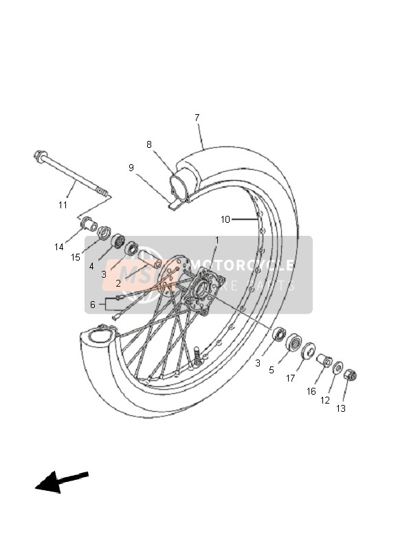 Yamaha TT-R125E SW & LW 2010 Ruota anteriore per un 2010 Yamaha TT-R125E SW & LW