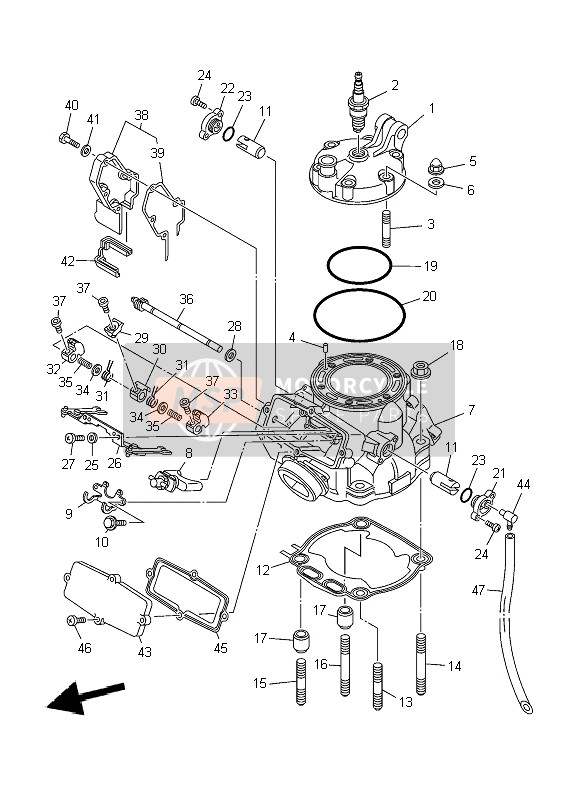 Yamaha YZ250 2010 Cylinder Head for a 2010 Yamaha YZ250