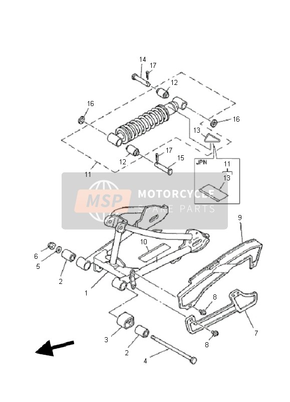 Yamaha PW80 2011 Brazo trasero & Suspensión para un 2011 Yamaha PW80