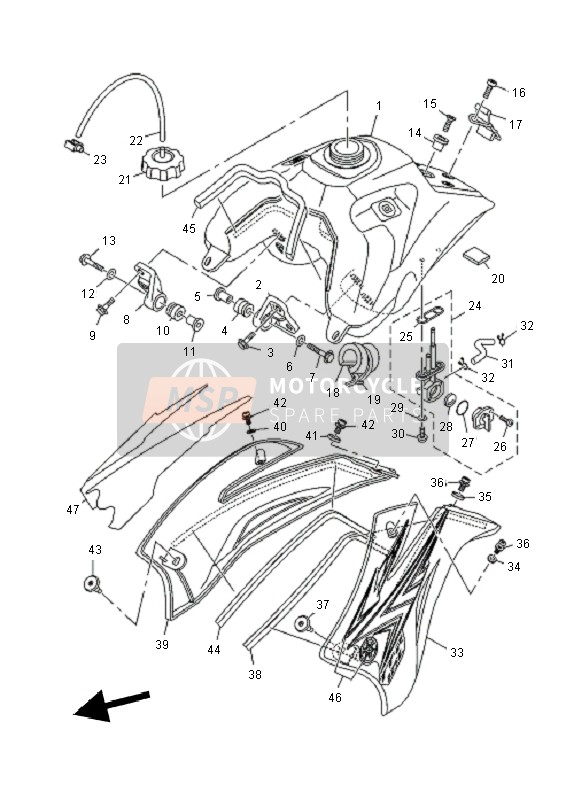 Yamaha TT-R125E SW & LW 2011 Benzinetank voor een 2011 Yamaha TT-R125E SW & LW