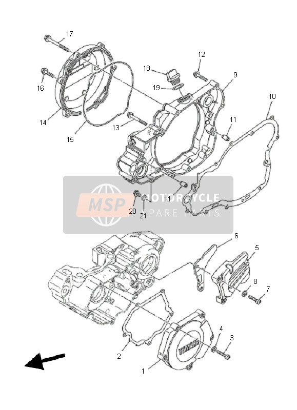 Yamaha YZ250 2011 Tapa del cárter 1 para un 2011 Yamaha YZ250