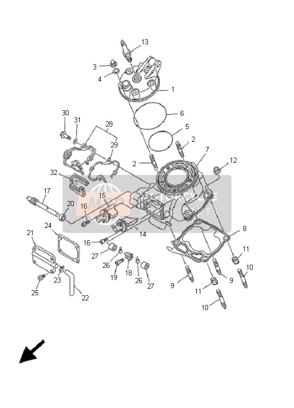 Yamaha YZ125 2001 Cylinder Head for a 2001 Yamaha YZ125