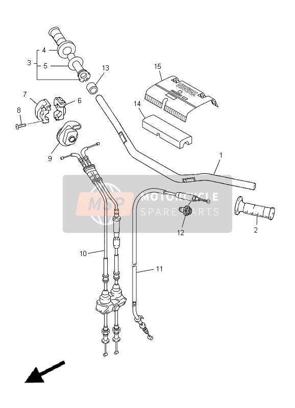 Yamaha YZ450F 2012 Poignée de direction & Câble pour un 2012 Yamaha YZ450F