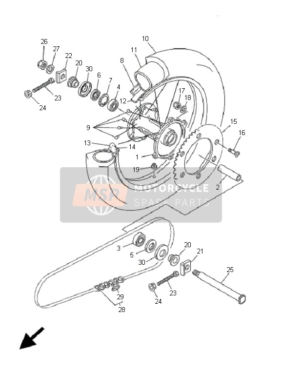 Yamaha YZ125 2001 Ruota posteriore per un 2001 Yamaha YZ125