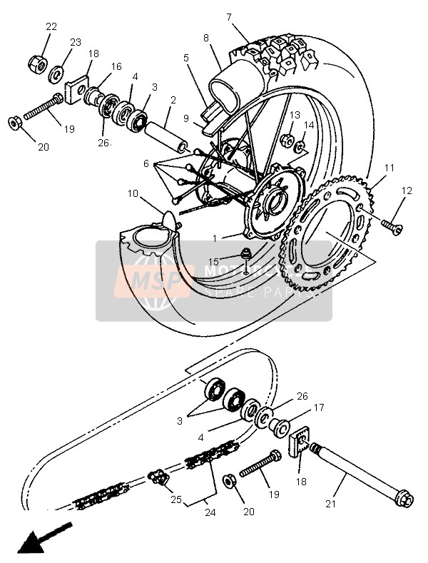 Yamaha YZ250LC 1995 Ruota posteriore per un 1995 Yamaha YZ250LC