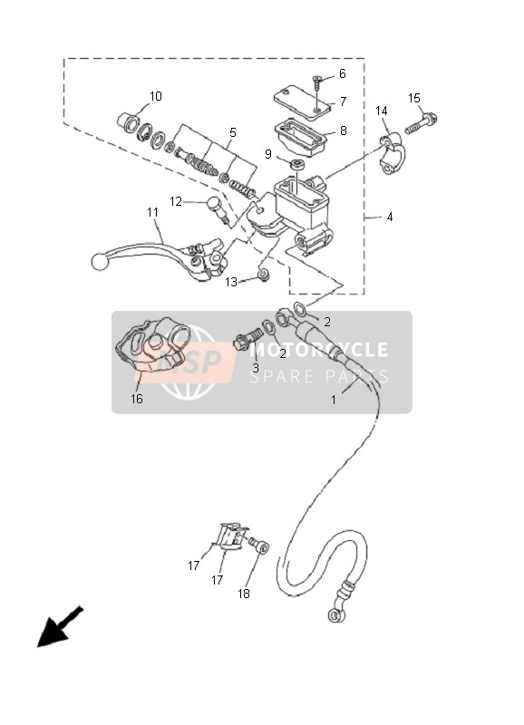 Yamaha YZ125 2001 Cilindro maestro delantero para un 2001 Yamaha YZ125