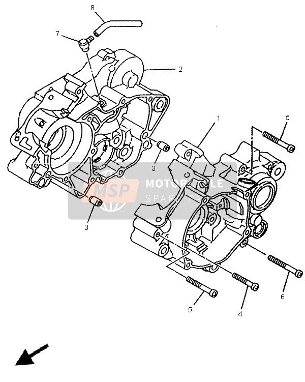 Yamaha YZ80LC 1996 Crankcase for a 1996 Yamaha YZ80LC