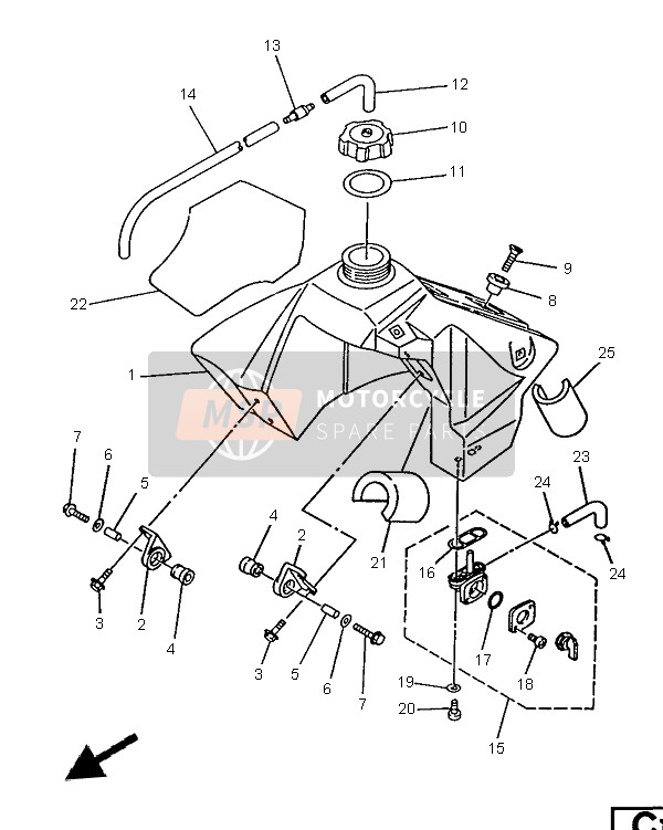 Yamaha YZ80LC 1996 Benzinetank voor een 1996 Yamaha YZ80LC