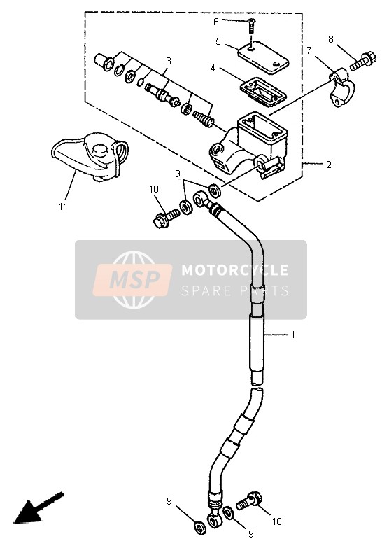 Yamaha YZ80LC 1996 Hoofdremcilinder voor voor een 1996 Yamaha YZ80LC