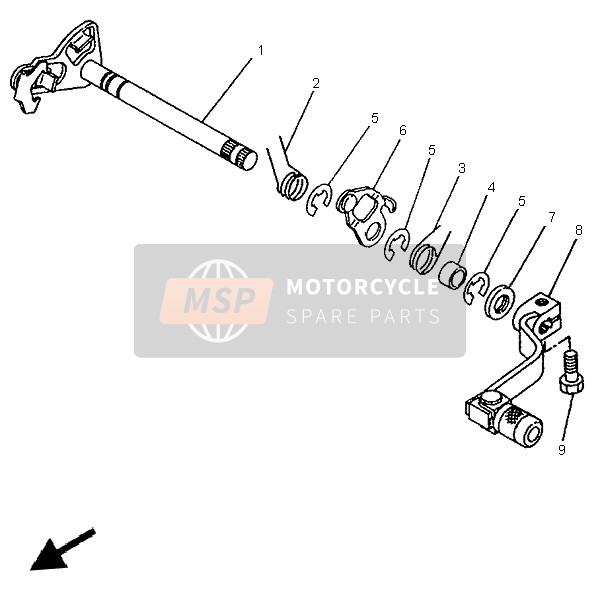 Yamaha YZ80LW 1996 Arbre de changement de vitesse pour un 1996 Yamaha YZ80LW