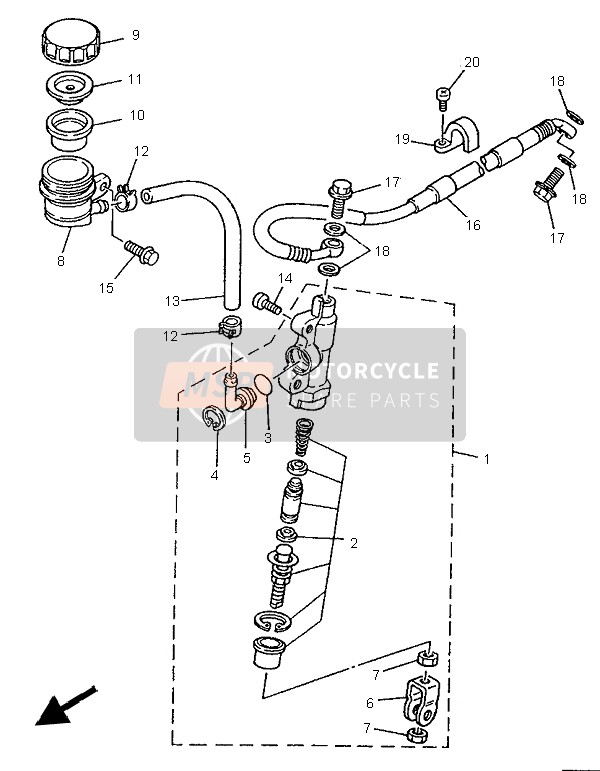 Yamaha YZ125LC 1996 Rear Master Cylinder for a 1996 Yamaha YZ125LC