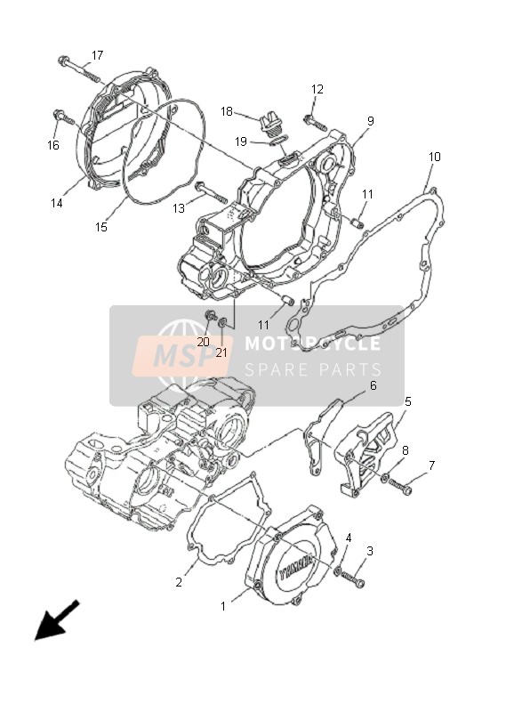 Yamaha YZ250 2001 Tapa del cárter 1 para un 2001 Yamaha YZ250