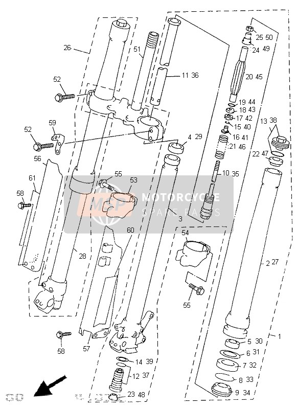 Yamaha WR250Z 1997 Forcella anteriore per un 1997 Yamaha WR250Z