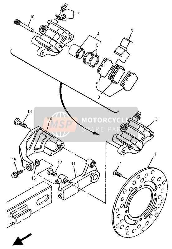 Yamaha YZ80LC 1997 Rear Brake Caliper for a 1997 Yamaha YZ80LC