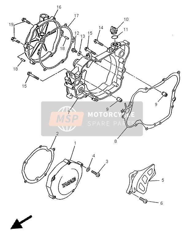 Yamaha YZ125 1998 Crankcase Cover 1 for a 1998 Yamaha YZ125