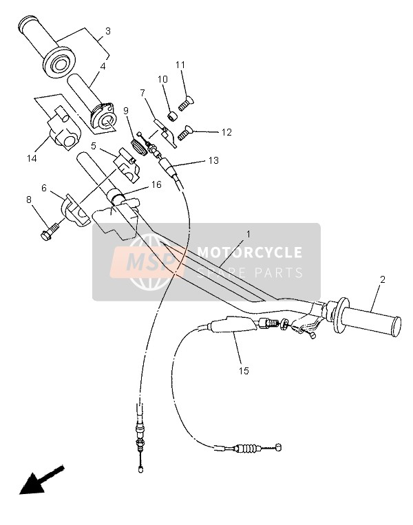 Yamaha YZ250 1998 Steering Handle & Cable for a 1998 Yamaha YZ250