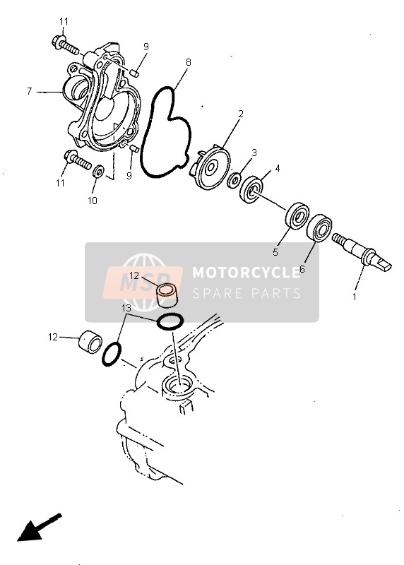 Yamaha YZ400F 1998 Waterpomp voor een 1998 Yamaha YZ400F