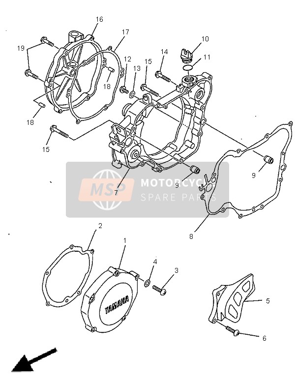 Yamaha YZ125 1999 Crankcase Cover 1 for a 1999 Yamaha YZ125