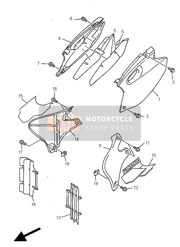 Yamaha YZ400F 1999 Cubierta lateral para un 1999 Yamaha YZ400F