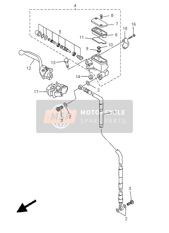 Yamaha YZ125 2013 Cilindro maestro delantero para un 2013 Yamaha YZ125