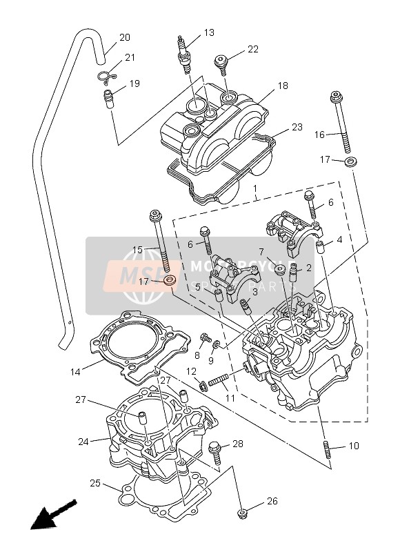 Yamaha YZ250F 2013 Cilinder voor een 2013 Yamaha YZ250F