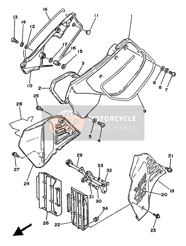 Yamaha YZ125 1986 SEITLICHE ABDECKUNG & ÖLTANK für ein 1986 Yamaha YZ125