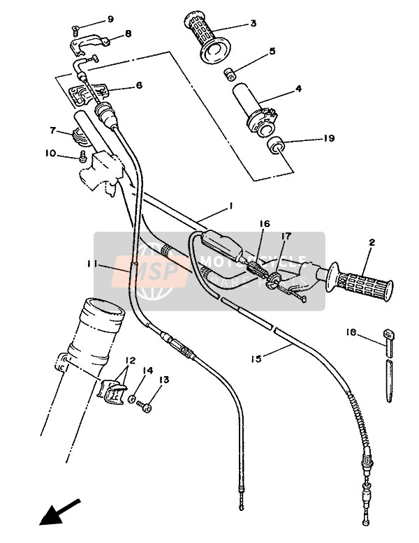 Yamaha YZ125 1986 Stuurhandvat & Kabel voor een 1986 Yamaha YZ125