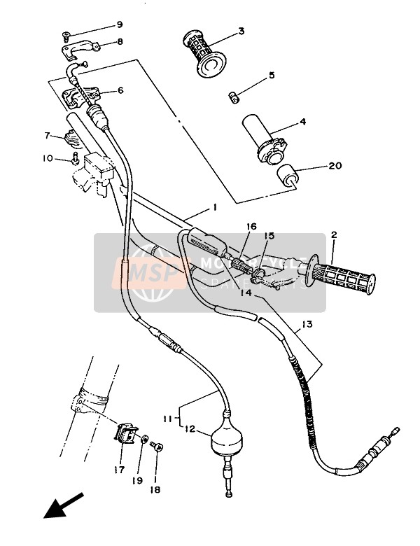 Yamaha YZ250 1986 Steering Handle & Cable for a 1986 Yamaha YZ250