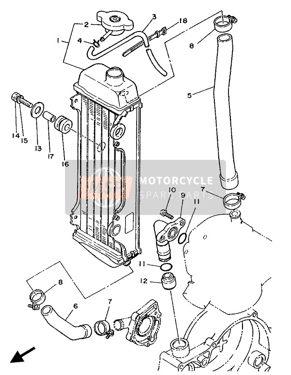 Yamaha YZ80 1987 Radiator Slang voor een 1987 Yamaha YZ80