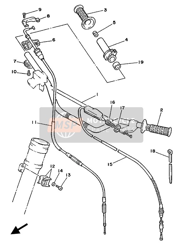 Yamaha YZ125 1987 Manija de dirección & Cable para un 1987 Yamaha YZ125