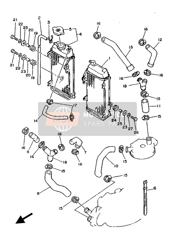 Yamaha YZ250 1987 Radiator Slang voor een 1987 Yamaha YZ250