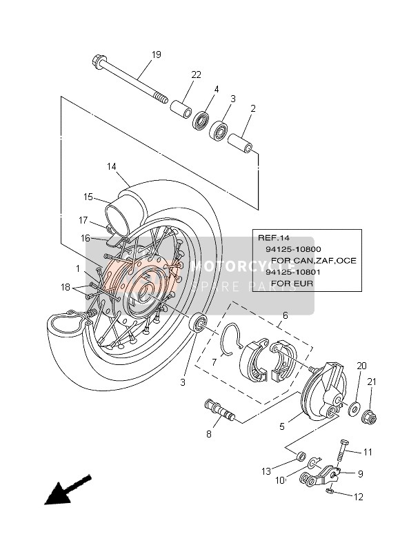 Yamaha TT-R50E 2014 Ruota anteriore per un 2014 Yamaha TT-R50E