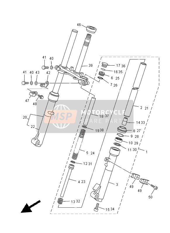 Yamaha TT-R110E 2014 Forcella anteriore per un 2014 Yamaha TT-R110E