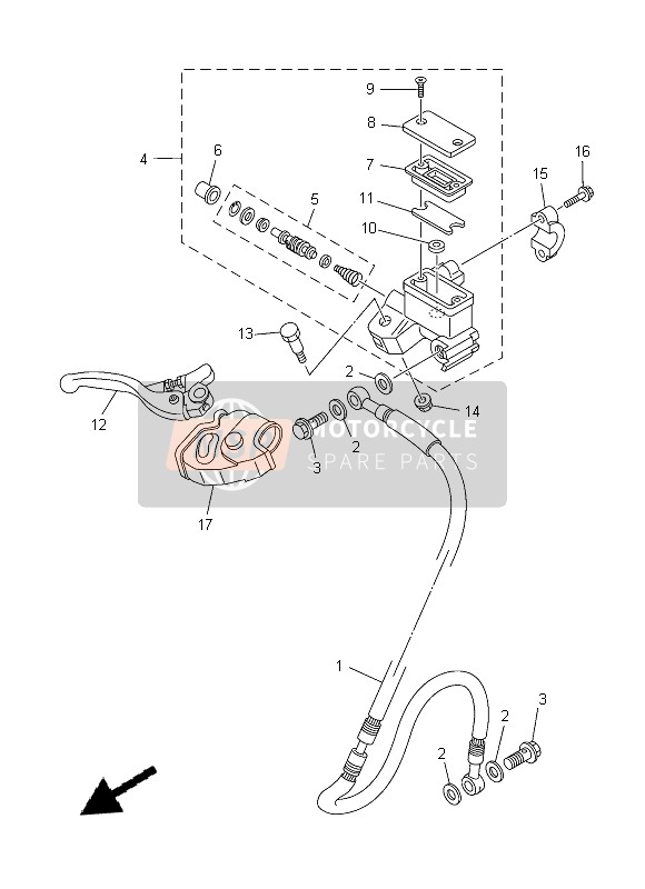 Yamaha YZ85LW 2014 Pompa freno anteriore per un 2014 Yamaha YZ85LW