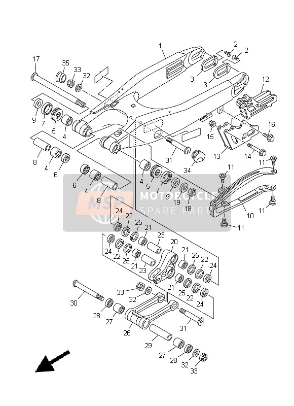 Yamaha YZ250 2014 Brazo trasero para un 2014 Yamaha YZ250