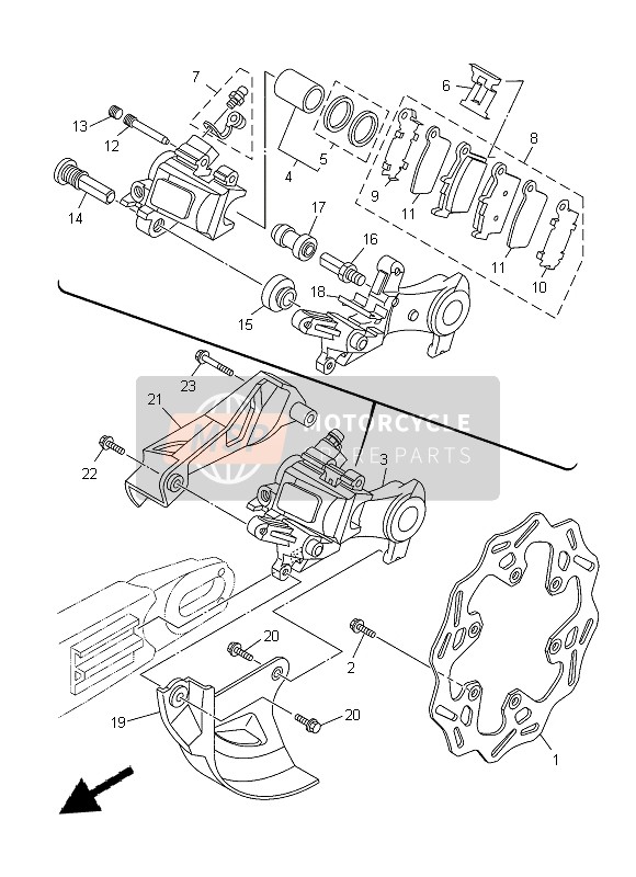 Yamaha YZ250 2014 Pinza freno posteriore per un 2014 Yamaha YZ250