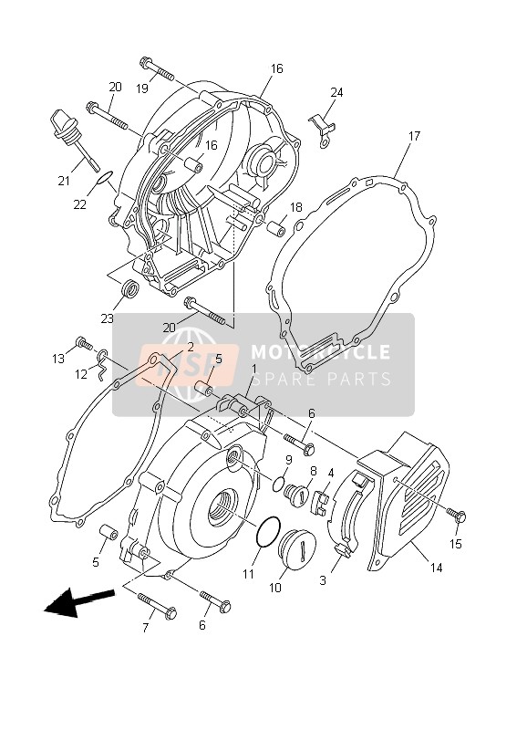 Yamaha TT-R125 SW & LW 2002 Tapa del cárter 1 para un 2002 Yamaha TT-R125 SW & LW