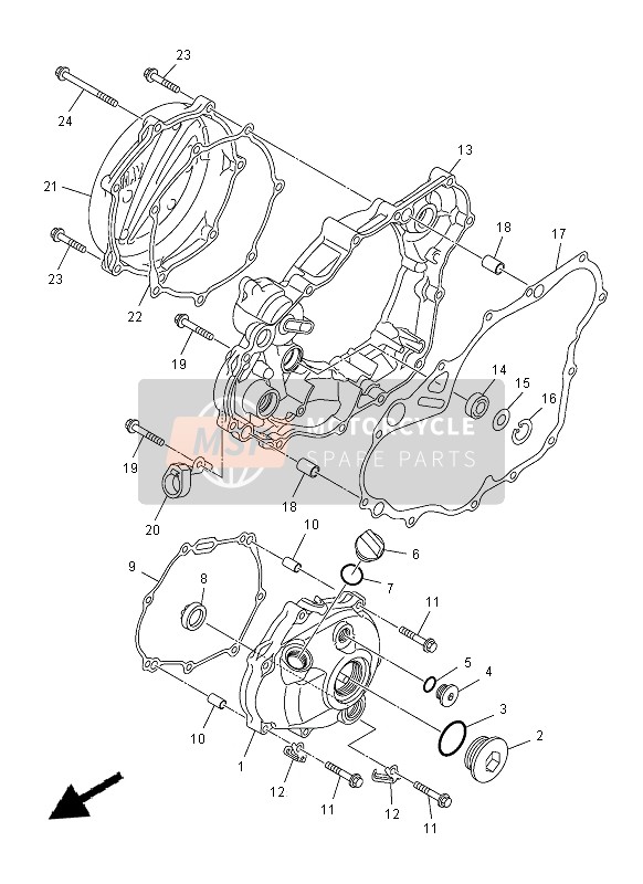 Yamaha YZ250F 2014 Tapa del cárter 1 para un 2014 Yamaha YZ250F