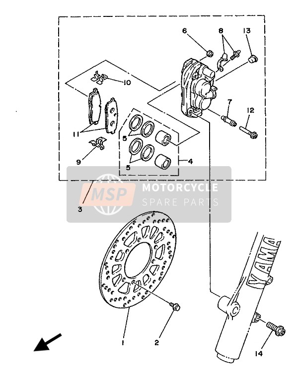 Yamaha YZ490 1987 Front Brake Caliper for a 1987 Yamaha YZ490